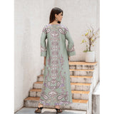 Muslim Women's Wear Robe Printing Hot Bead V-neck Turned Cuff Dress