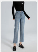 Burr Straight Ankle-length Pants Small Stretchy High Waist Slimming Commuter