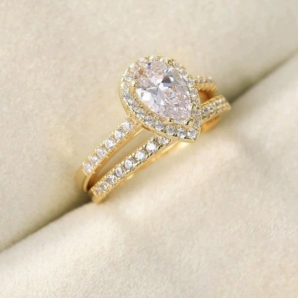 S925 Inlaid Water Drop Pear-shaped Zircon Women's Ring