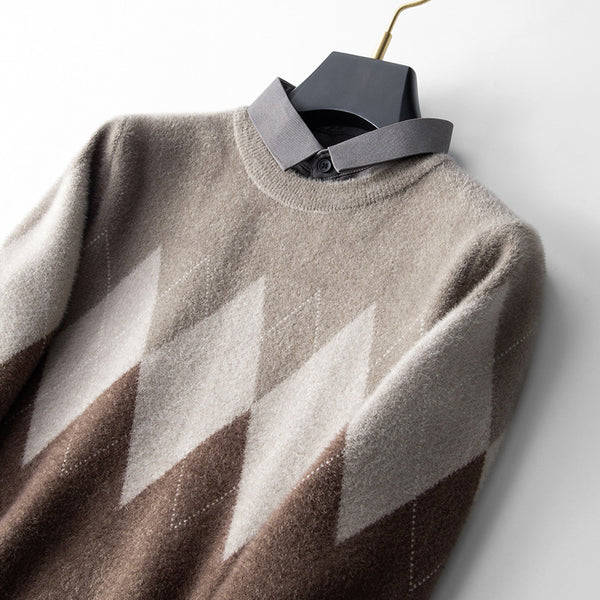 Men's Diamond Block Fake Two-piece Imitation Mink Bottoming Shirt