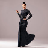 Long Sleeve Slim-fit Sheath Pearl Banquet Fishtail Evening Dress