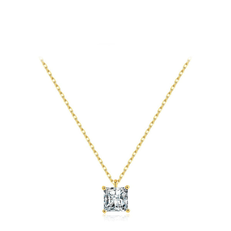 Sterling Silver Super Shiny Square Zircon Necklace