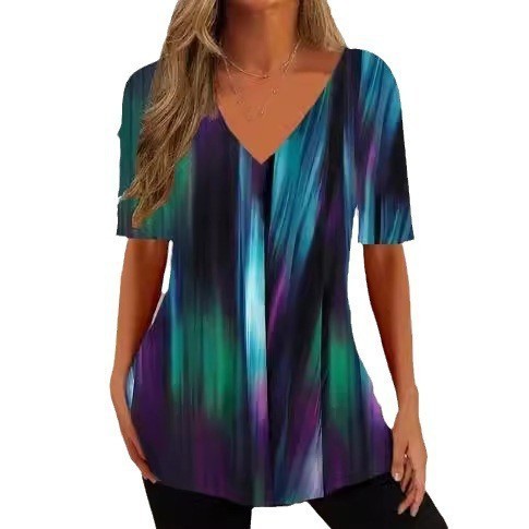 Summer Casual Loose V-neck Pullover Short Sleeve