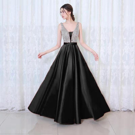New Off-the-shoulder Dress V-neck Evening Dress