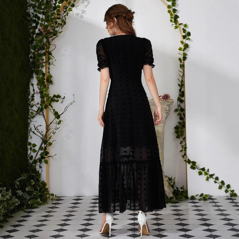 Women's Spring Summer Elegance V-neck Lotus Leaf Dress