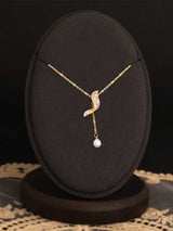 Full Diamond Geometric Tassel Pearl Necklace Clavicle Chain