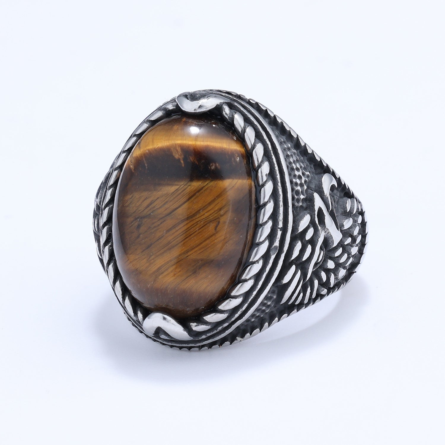 Stainless Steel Ring Turquoise Tiger Eye Ring