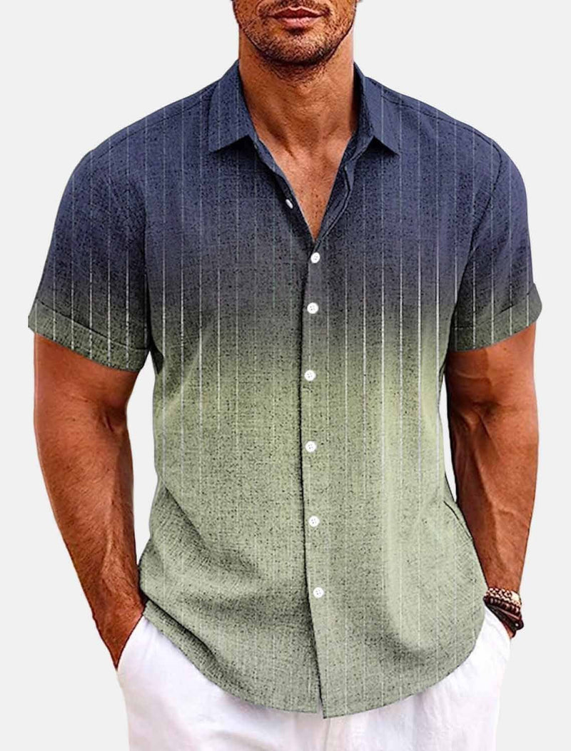 Bamboo Linen Men's Shirt Men's Printed Casual Short-sleeved Shirt Lapel