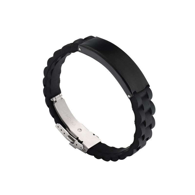 European And American Popular Trendy Jewelry Silicone Sports Men Simple Laser Sculpture Stainless Steel Bracelet