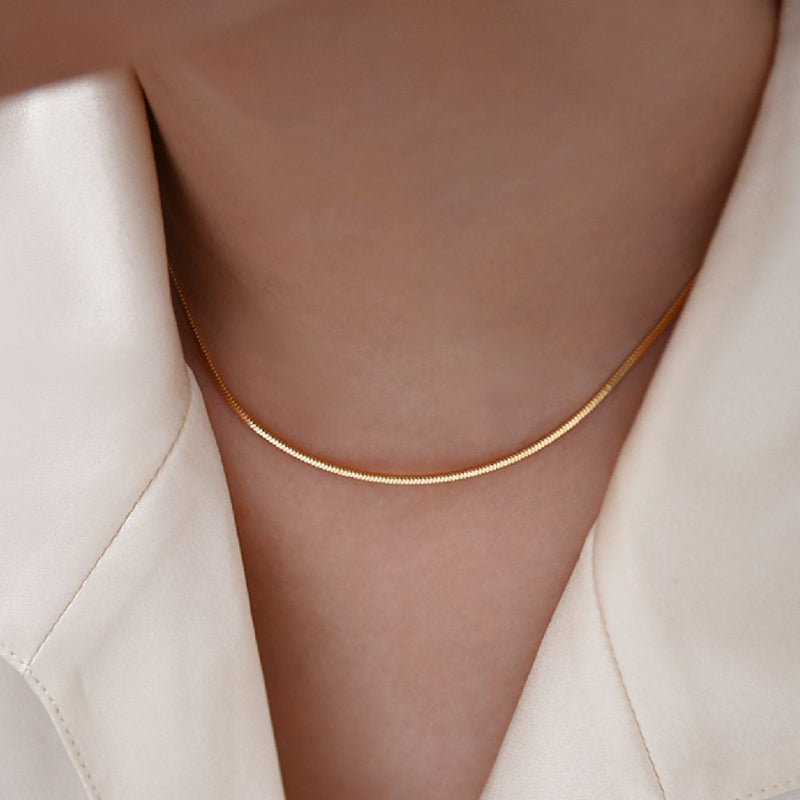 Snake Bone Chain Necklace For Women Square S925 Pure Silver Gold-plated