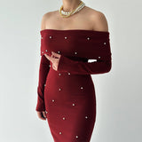 Sexy Beaded Off-shoulder Long Sleeve Dress